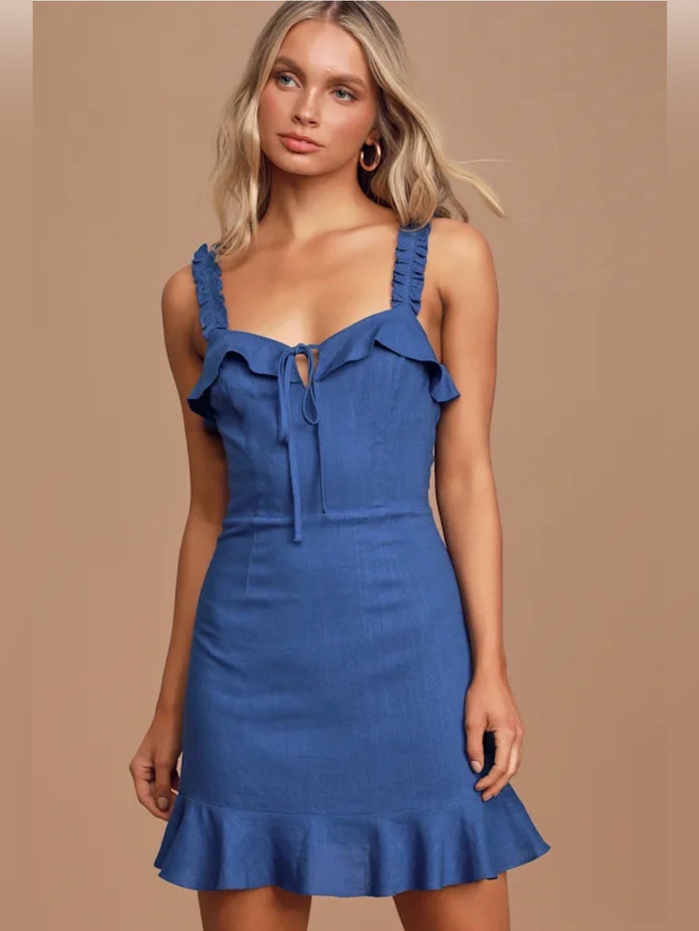 NWT Lulus Days Like This Royal Blue Sleeveless Ruffled Mini Dress